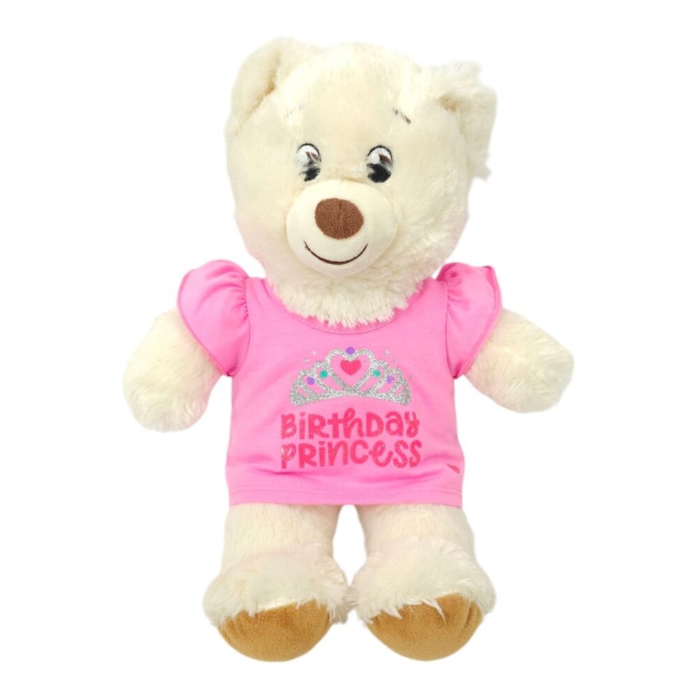 Build A Bear Teddy 15" Plush Birthday Princess T Shirt Cream Stuffed Animal Toy